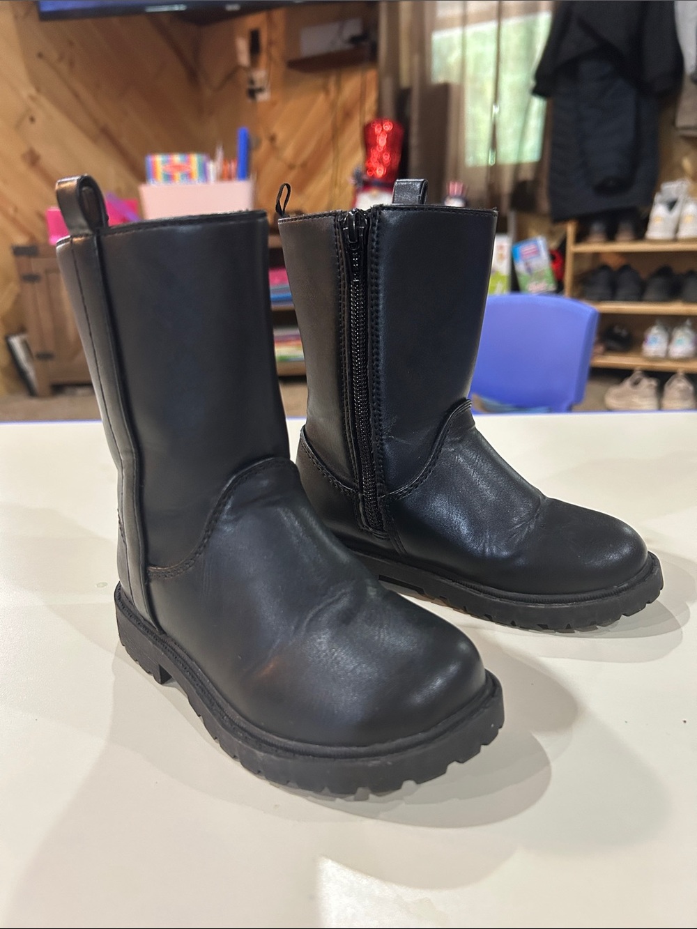 Kids Black Zip Mid-Calf Boots